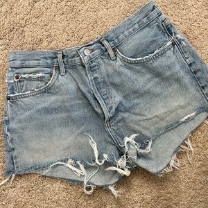 Agolde Frayed Hem Blue Jean Shorts
